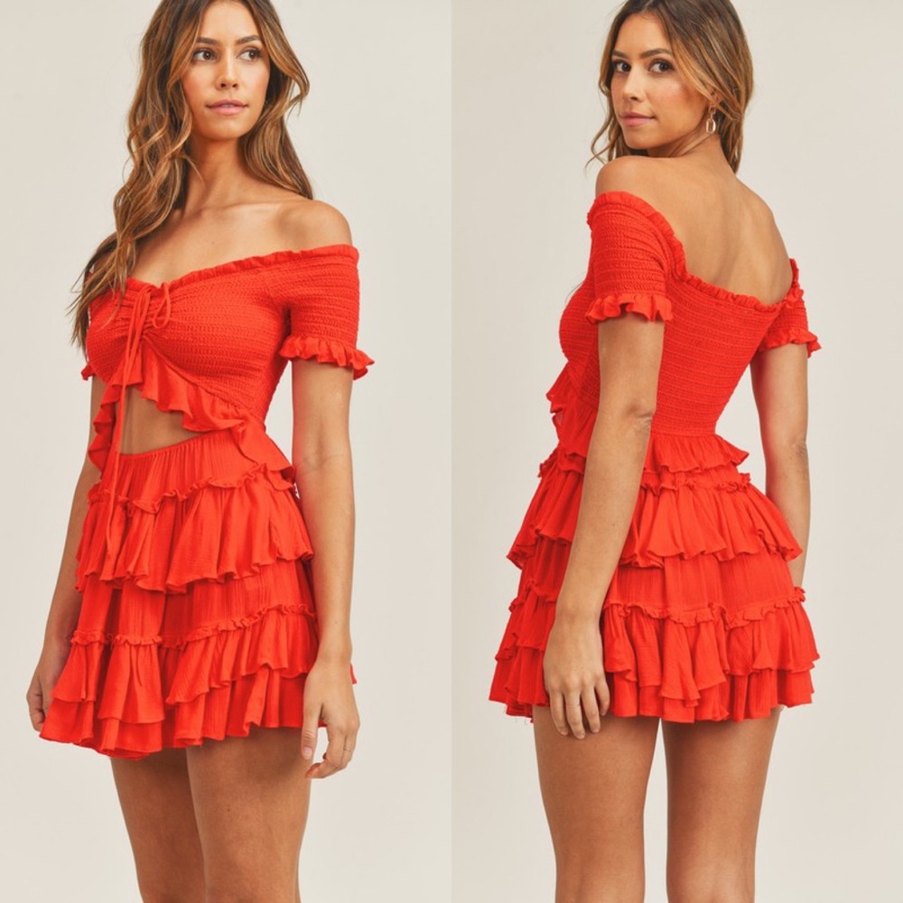 Mamasita Red Ruffle Off Shoulder Mini Dress - Picture 2 of 3
